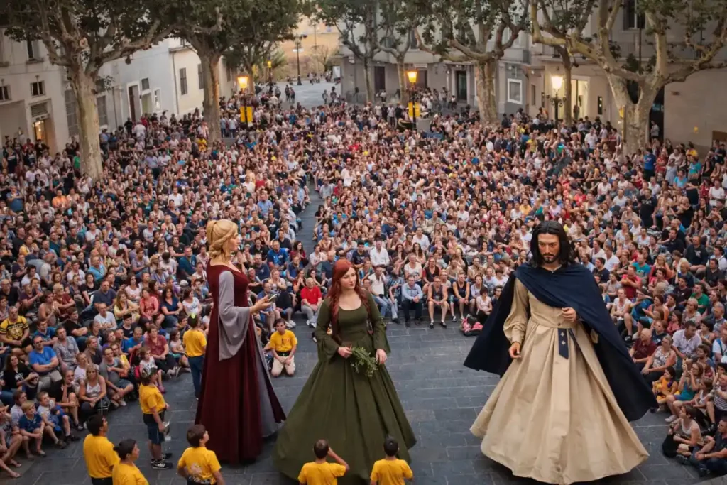 Gegants en cercavila durante la Festa Major de Premià de Dalt con gran afluencia de público en las calles del Maresme